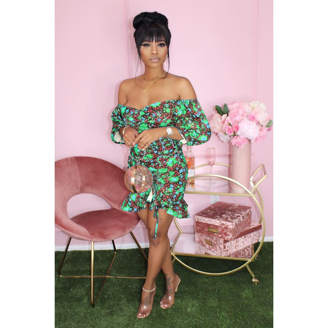 One Shoulder Puff Sleeve Sexy Dress