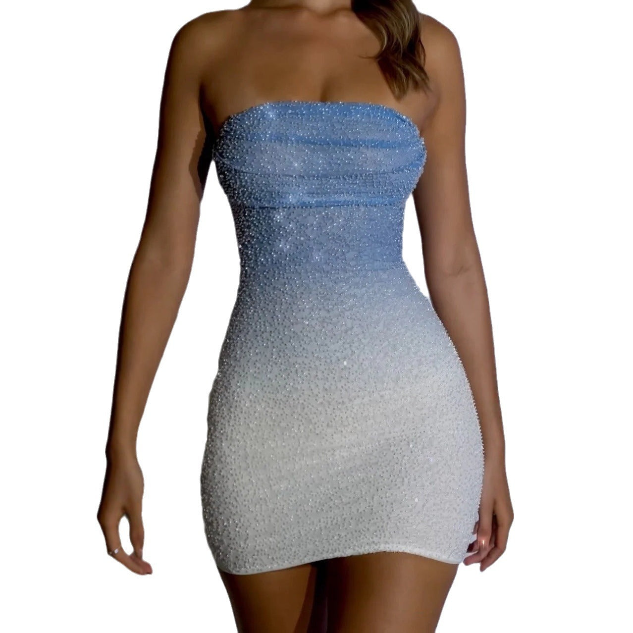 Sexy Sleeveless Tube Top Slim Fit Shiny Mini Skirt