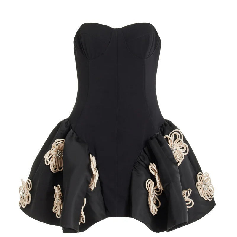 Tube Top Pettiskirt Black Flower Bandage One-piece Dress