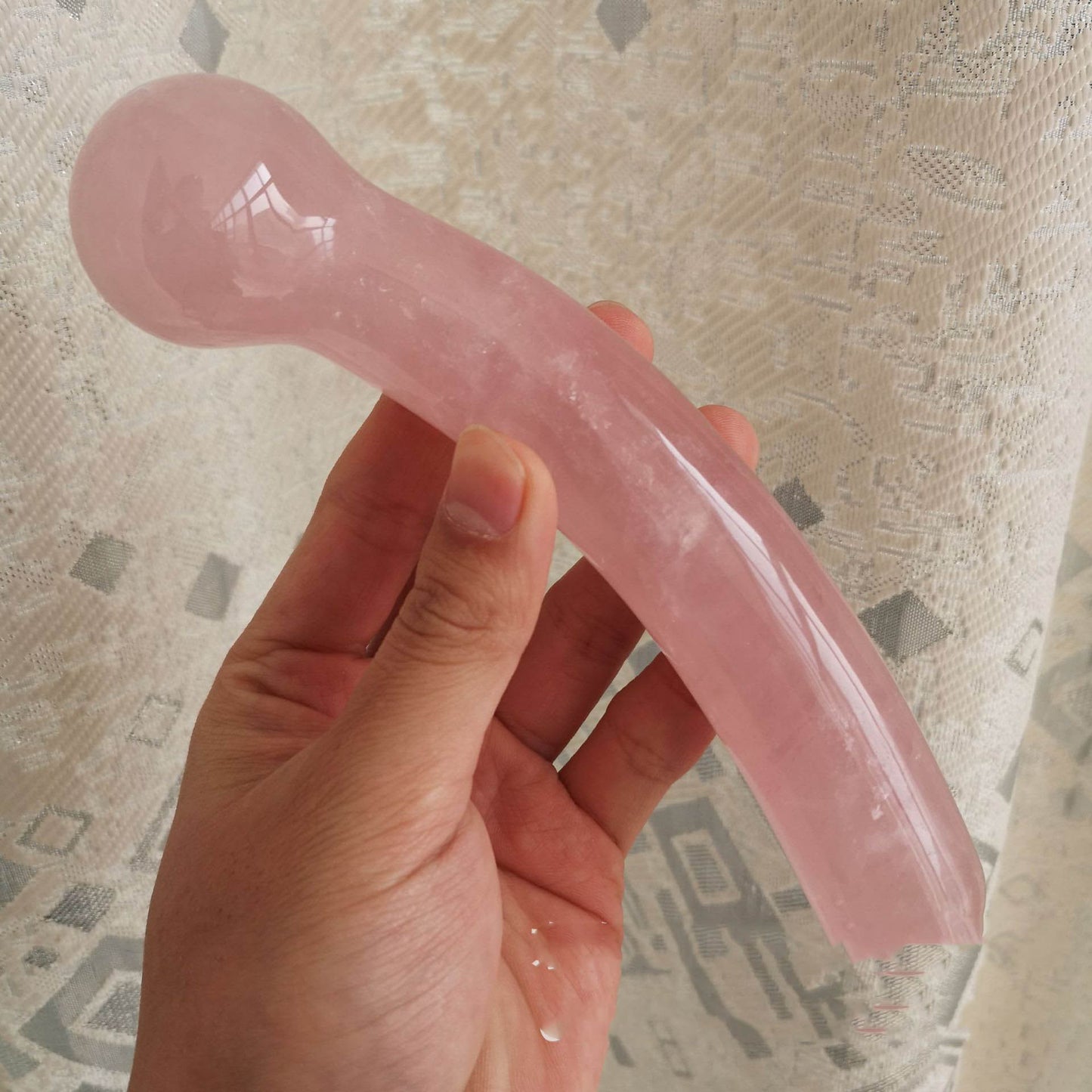 Natural Rose Powder Crystal Polished 18cm Massage Toy