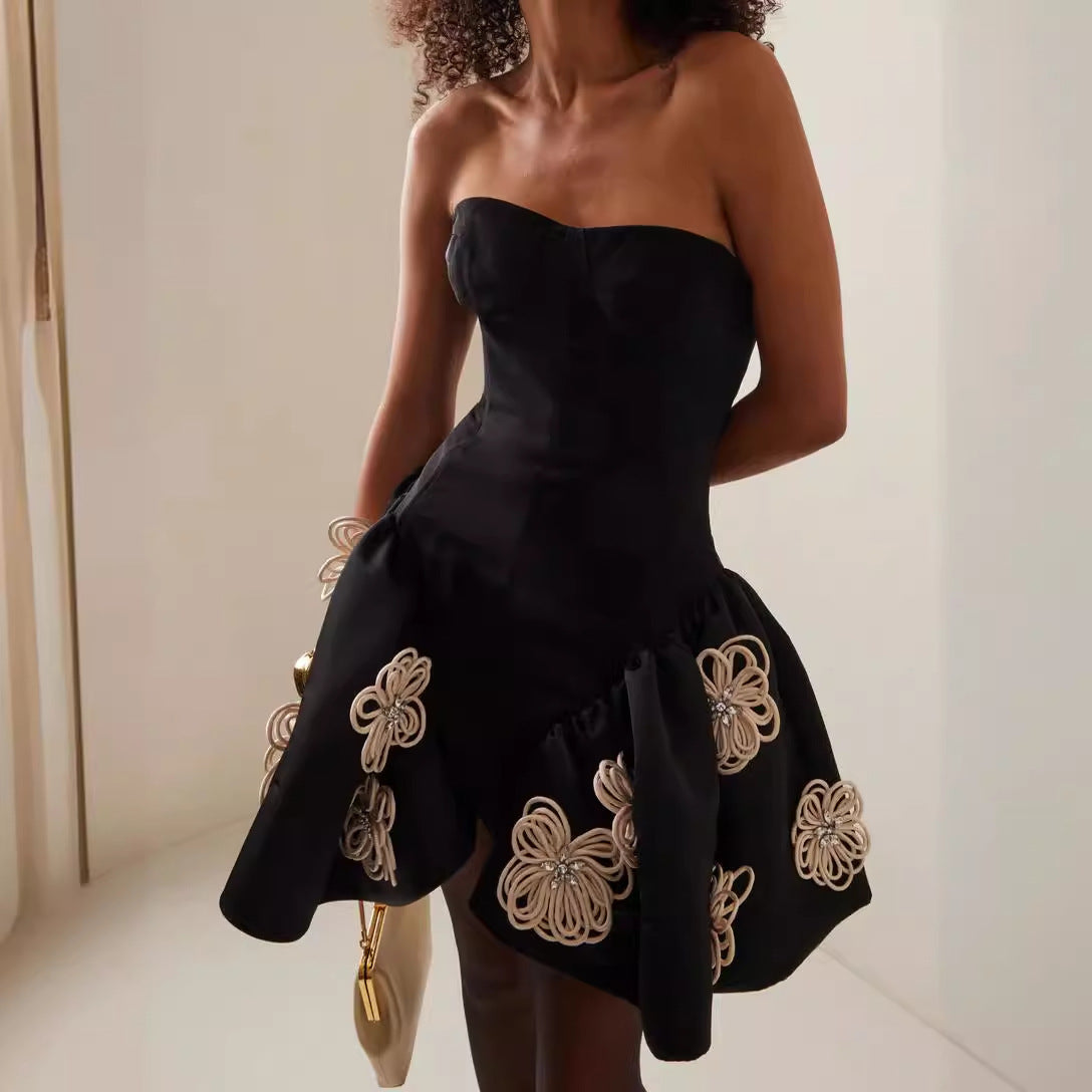 Tube Top Pettiskirt Black Flower Bandage One-piece Dress