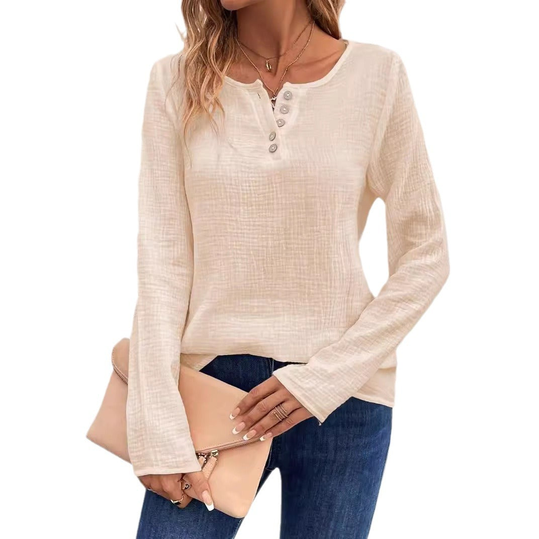 Women's Comfortable Long Sleeve Button Pullover Top