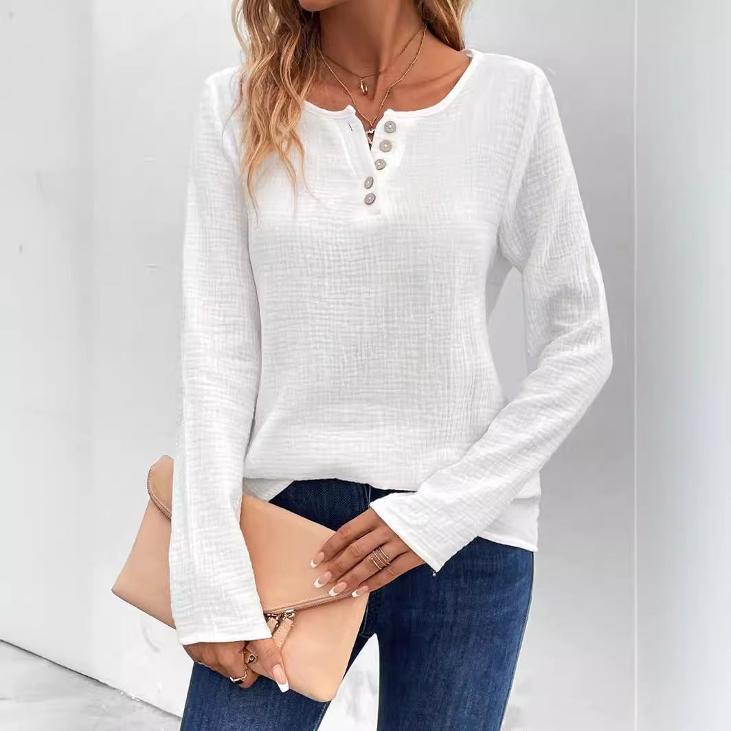 Women's Comfortable Long Sleeve Button Pullover Top