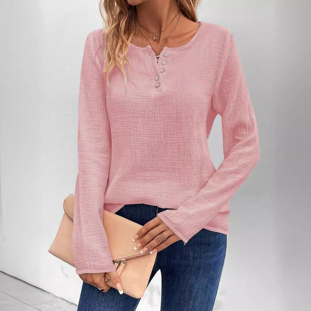 Women's Comfortable Long Sleeve Button Pullover Top