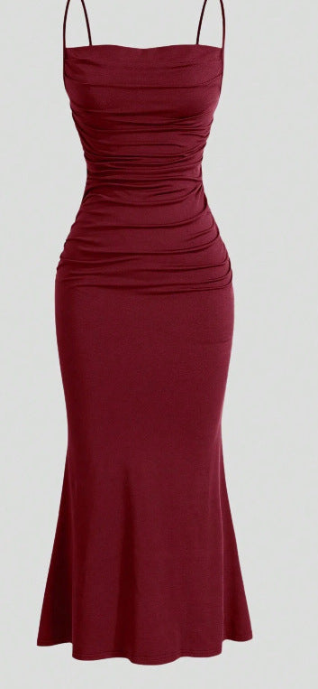 Sexy Style Collarless High Waist Tied Spaghetti-strap Sheath Dress For Women